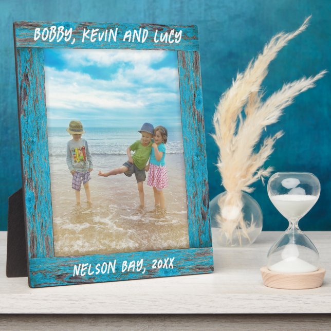 Plaque Photo Russe dévêtu Blue Beach Wood Texte Photo (Côté)