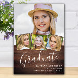 Plaque Photo Rustic Graduate 4 Photo Stylish Wood Graduate<br><div class="desc">Célébrez votre diplômé et offrez un cadeau spécial personnalisé avec cette plaque de graduation de collage photo personnalisée sur une conception rustique de bois de campagne. Cette plaque de collage photo unique est un souvenir précieux. Customisez avec 4 de vos photos préférées d'études supérieures ou collégiales, et personnalisez avec l'année...</div>
