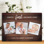 Plaque Photo Rustic Happy First Fête des pères Bois 3 Photo<br><div class="desc">Surprise papa cette fête des pères avec une plaque photo personnalisée 3. "Happy FIRST Fête des pères" Personnalisez cette plaque de papa avec photos, message et nom favoris. Visitez notre collection pour les meilleurs cadeaux de fête des pères papa et cadeaux de papa personnalisés. DROIT D'AUTEUR © 2020 Judy Burrows,...</div>