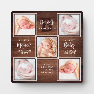 Plaque Photo Rustic New Baby Personnalisé 5 Photo Collage