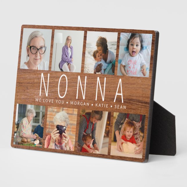 Plaque Photo Rustic Wood Custom 8 Photo Modern nonna Cadeau (Côté)