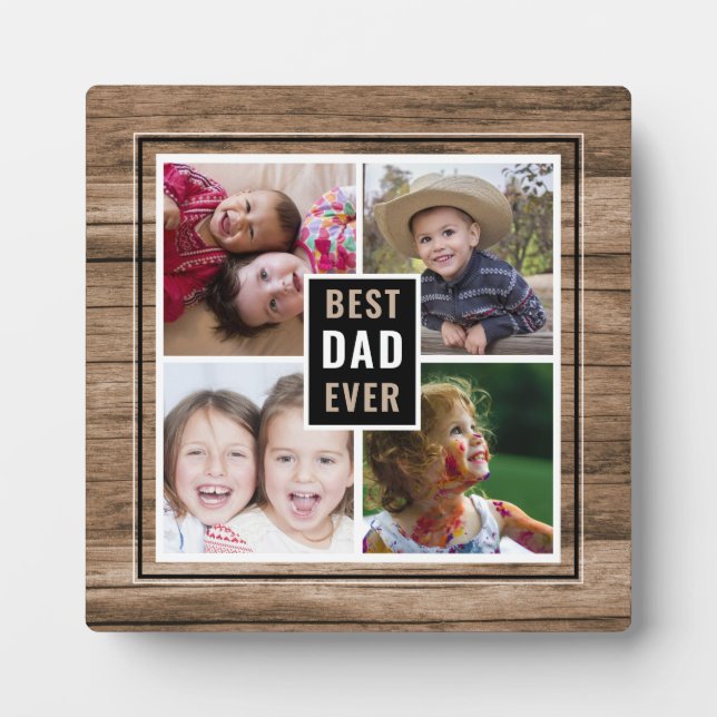 Plaque Photo Rustic Wood Meilleur papa Ever 4 Collage Photo Fam (Devant)