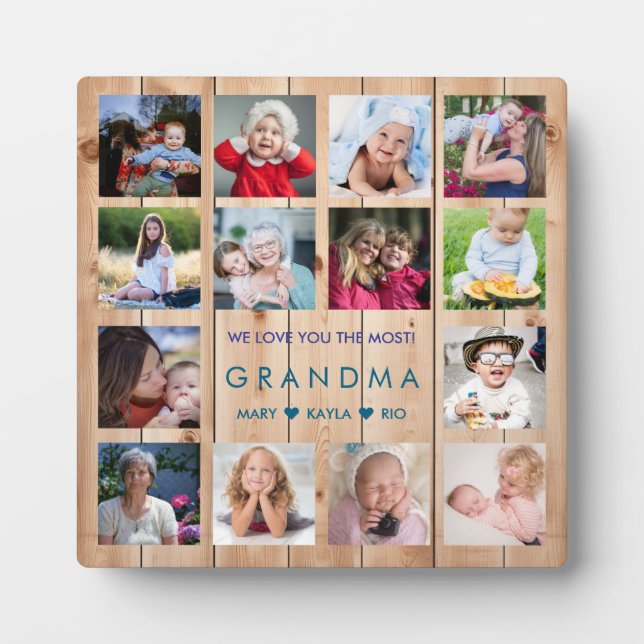 Plaque Photo Rustic Wood We Love You Grandma 14 Photo Collage (Devant)