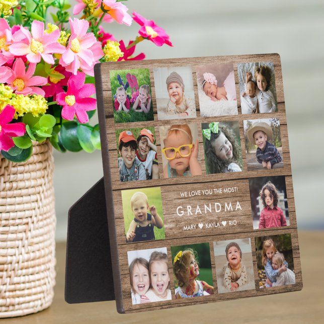 Plaque Photo Rustic Wood We Love You Grandma 14 Photo Collage (Rustic Wood We Love You Grandma 14 Photo Collage Plaque-
Grandma gift idea)