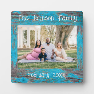 Plaque Photo Rustique Bleu Perdu Bois Nom Cadre Photo