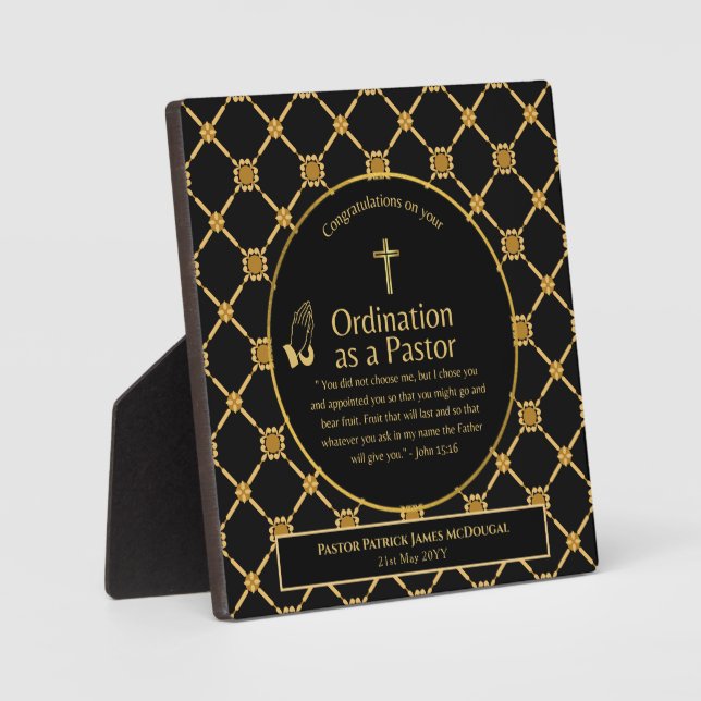 Plaque Photo Sacré Nouveau Ordonné Pasteur Bible Verse Personna (Recto)