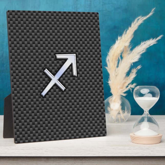 Plaque Photo Sagittarius Zodiac Sign Black Carbon Fiber Style (Côté)