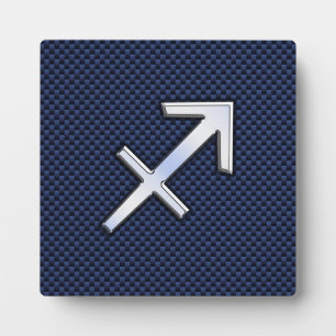 Plaque Photo Sagittarius Zodiac Sign on Blue Carbon Fibre Style