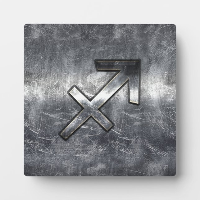 Plaque Photo Sagittarius Zodiac Silver Distressed Steel look (Devant)