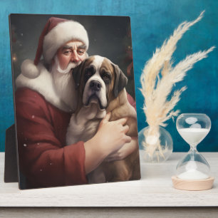 Plaque Photo Saint Bernard avec le Père Noël Noël Festif