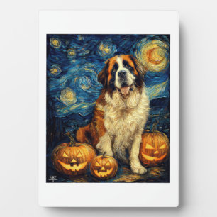 Plaque Photo Saint Bernard Chien Mignon Halloween Jack O Lanter