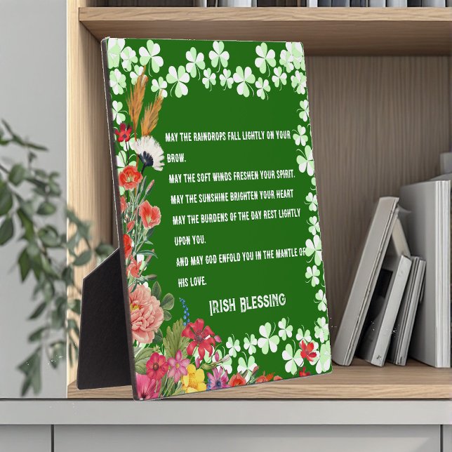 Plaque Photo Saint Patrick's Day Irlandais bénédiction Shamrock (Saint Patrick's Day Irish Blessing Floral Shamrock Plaque)