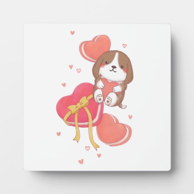 Plaque Photo Saint Valentin : Beagle & Macarons (Devant)