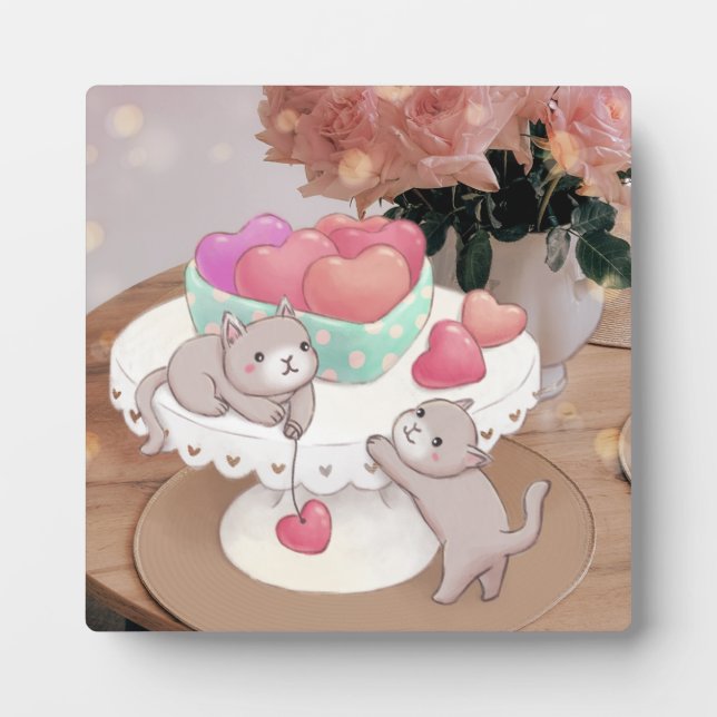 Plaque Photo Saint-Valentin : Chats, Coeurs Coeurs Cookies & Fl (Devant)