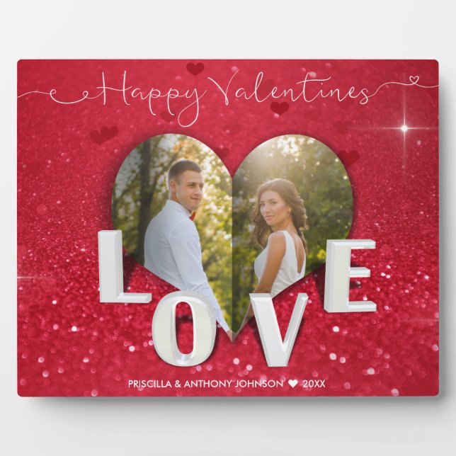 Plaque Photo Saint-Valentin Heart Photo Parties scintillant Rou (Devant)