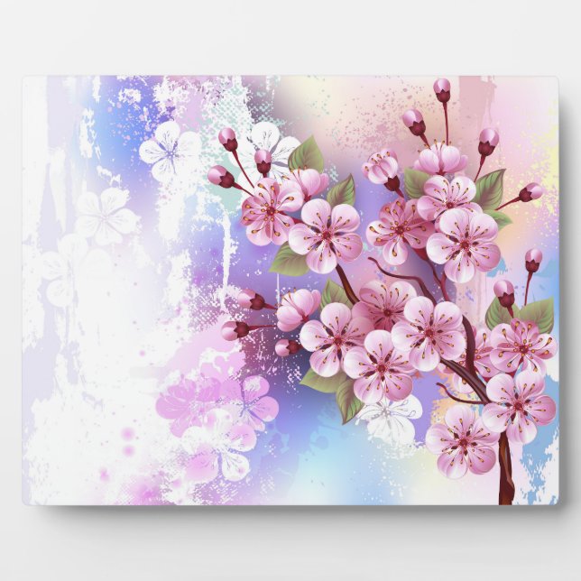 Plaque Photo Sakura rose sur la peinture Arrière - plan (Devant)