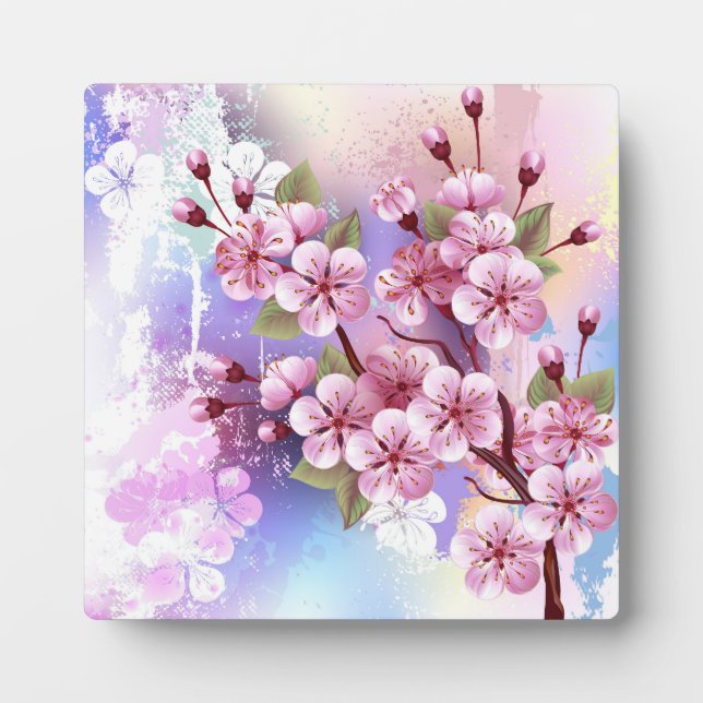 Plaque Photo Sakura rose sur la peinture Arrière - plan (Devant)