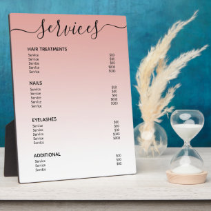 Plaque Photo Salon d'or Rose Blush Liste de prix Service Menu