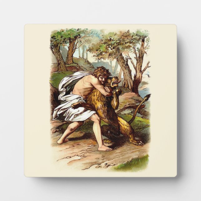 Plaque Photo Samson Et Le Lion (Devant)