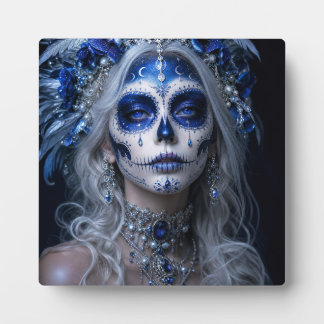 Plaque Photo Sapphire Moon Calavera – Jour Céleste Bleu de la