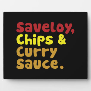 Plaque Photo Saveloy, chips & Curry Sauce.