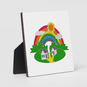 Plaque Photo Scène rurale avec arc-en-ciel et maison de campagn