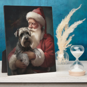 Plaque Photo Schnauzer avec Noël Festif du Père Noël