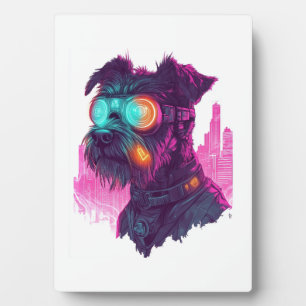Plaque Photo Schnauzer Cyberpunk � Chien Néon Futuriste