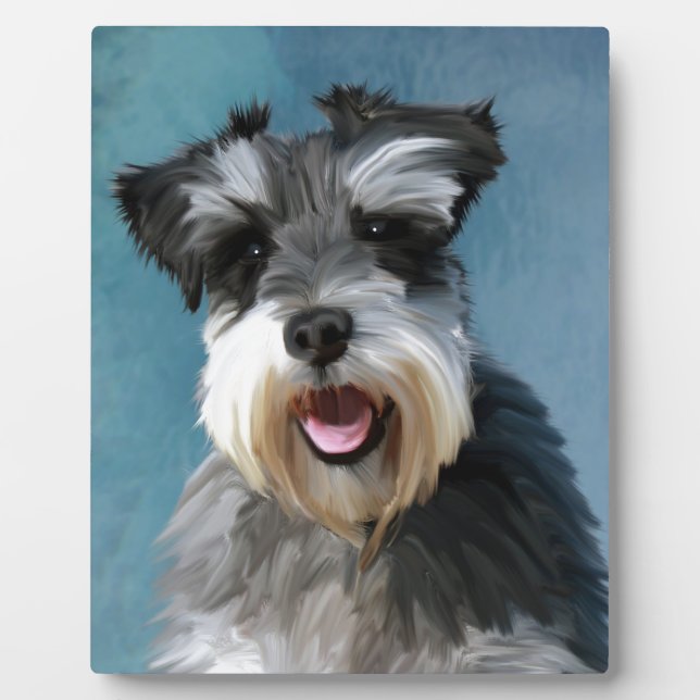 Plaque Photo Schnauzer Miniature peinture couleur de l'eau (Devant)