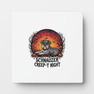 Plaque Photo Schnauzer Rampaud Nuit Halloween Citrouilles Chauv