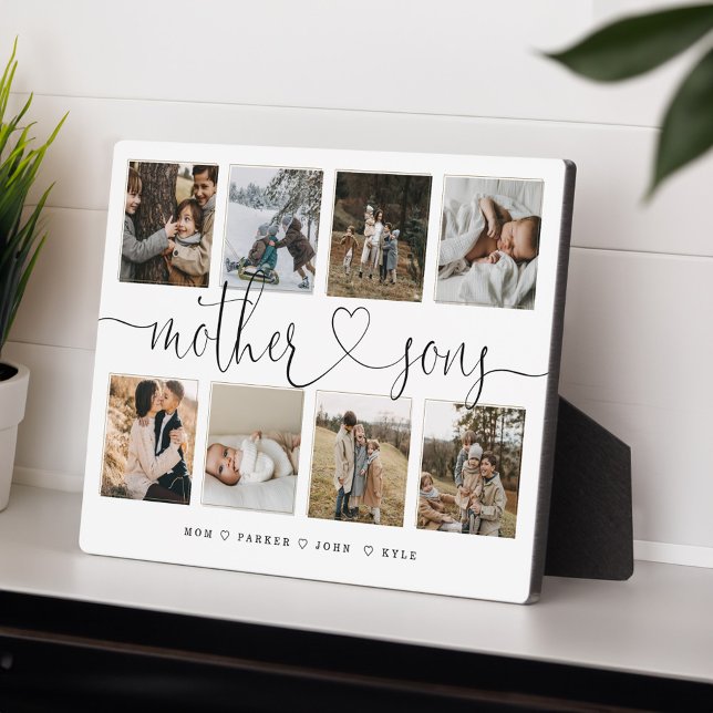 Plaque Photo Script de coeur de mère fils | Collage de la grill (Mother Sons Heart Script | Photo Grid Collage Plaque)