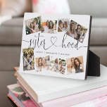 Plaque Photo Script de sisterie | Cadeau Pour Soeurs Photo Coll<br><div class="desc">Un cadeau spécial et mémorable de collage photo pour soeurs. Le design comprend un montage de huit photos pour afficher huit de vos propres photos jumelles spéciales. "Sisterhood" est conçu dans un script de pinceau noir élégant et de calligraphie de conception cardiaque et customisé avec les noms des soeurs. Des...</div>