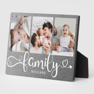 Plaque Photo Script familial moderne Collage Linge de maison 3 