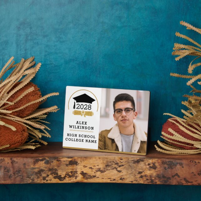 Plaque Photo Script moderne Casquette Grad Simple Graduation Ph (Côté)