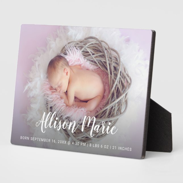 Plaque Photo Script Name Elegant Photo Baby Modern Simple (Côté)