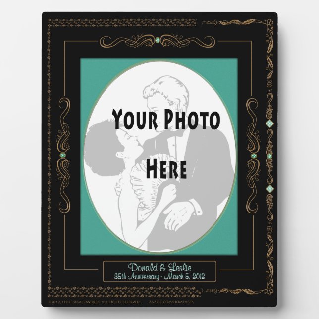 Plaque Photo Scrolls d'or sur Noir avec Mat Turquoise - Personn (Devant)
