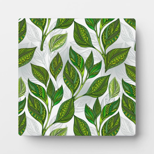 Plaque Photo Seamless Pattern with Green Tea Leaves (Devant)