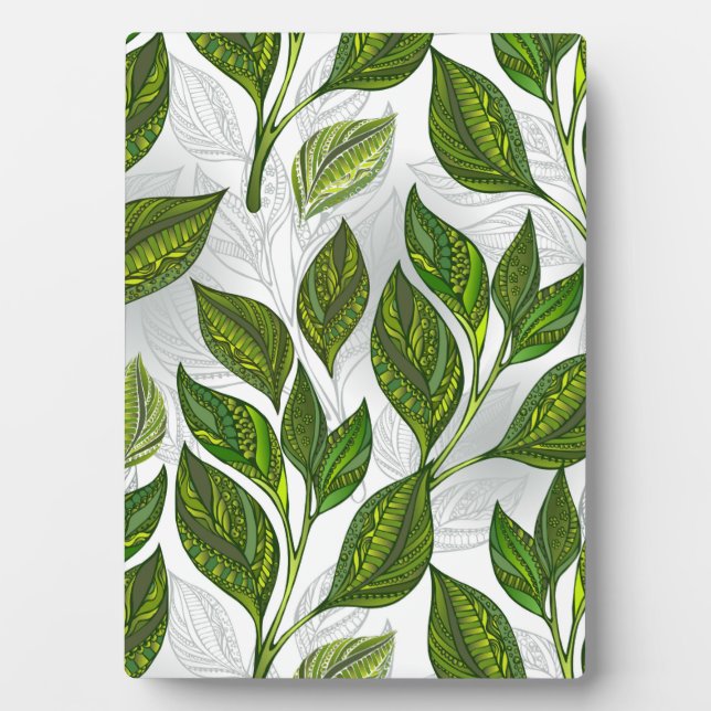 Plaque Photo Seamless Pattern with Green Tea Leaves (Devant)