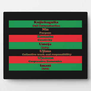 Plaque Photo Sept principes de Kwanzaa rouge vert noir