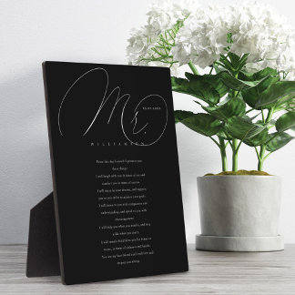 Plaque Photo Ses Vows Élégant M. Newlyweds Mariage Vows Black