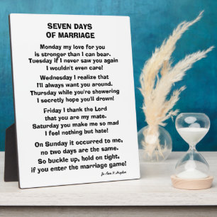 PLAQUE PHOTO SEVEN DAYS OF MARRIAGE POEM 