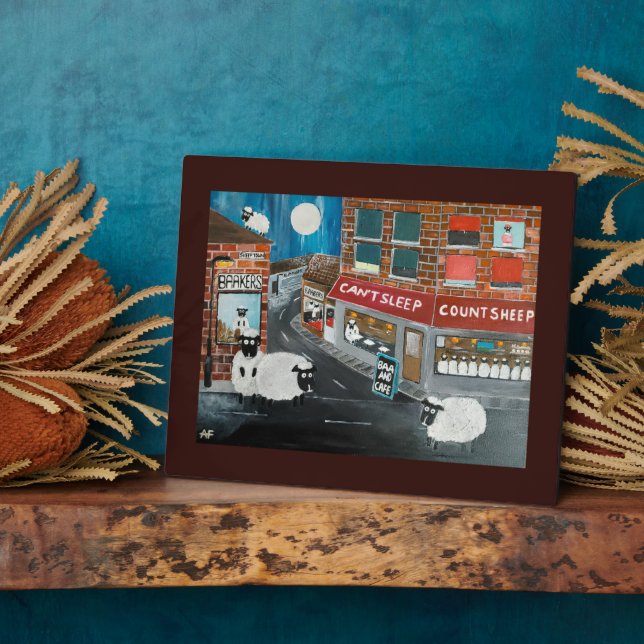 Plaque Photo Sheep Town Painting by Alfred Fox (Côté)
