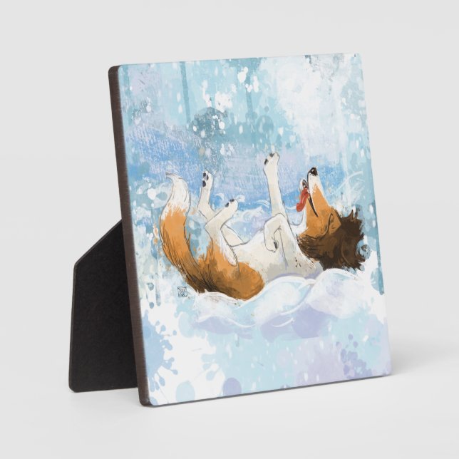 Plaque Photo Sheldon le Shetland joue dans la neige (Recto)