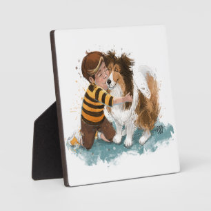 Plaque Photo Sheltie and Boy Dog Hug