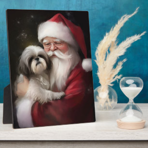 Plaque Photo Shih Tzu avec le Père Noël Festif Noël 