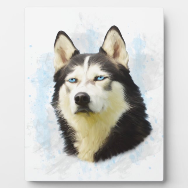 Plaque Photo Sibérie Husky Dog Eau Couleur Art Peinture (Devant)