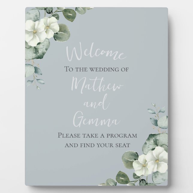Plaque Photo Signe Mariage moderne Eucalyptus Design (Devant)