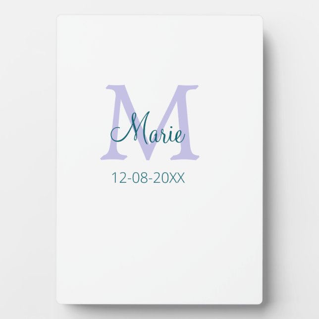 Plaque Photo simple minimum ajouter nom monogramme violet vert  (Devant)