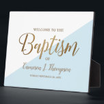 Plaque Photo Simple moderne Blue Gold Calligraphie bébé Baptême<br><div class="desc">Bienvenue à vos invités à l'occasion joyeuse du baptême de votre bébé avec la Plaque Baptême Baptême Simple Moderne Bleue Or Calligraphie Bébé. Cette plaque personnalisée vous permet d'ajouter le nom complet de votre bébé, créant ainsi un souvenir vraiment spécial et significatif. Le design de cette plaque respire l'élégance et...</div>
