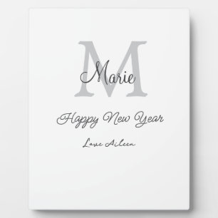 Plaque Photo simple monogramme bonne année gris nom